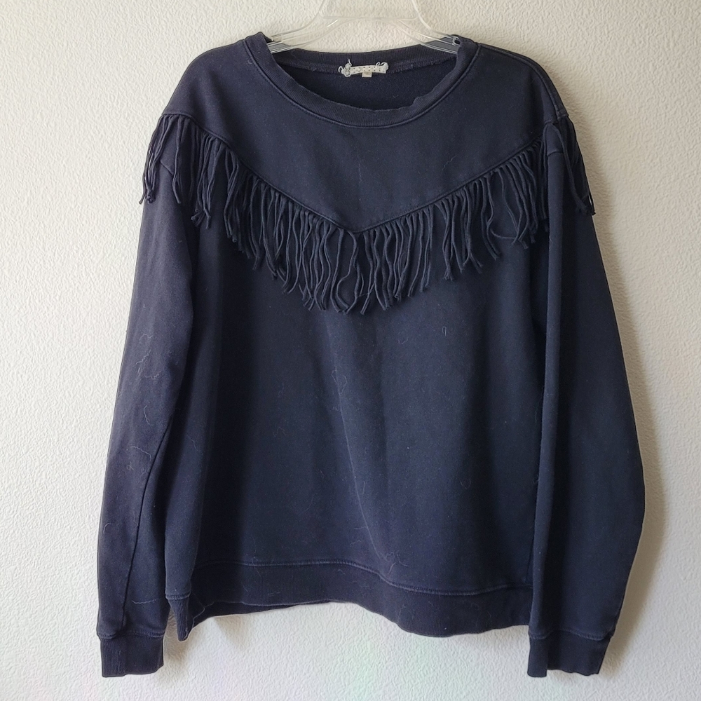 Gimmicks by BKE Buckle Gimmicks Fringe Pullover Sweatshirt Black Crewneck Sweate